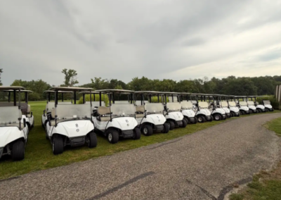 Golf carts in a line
